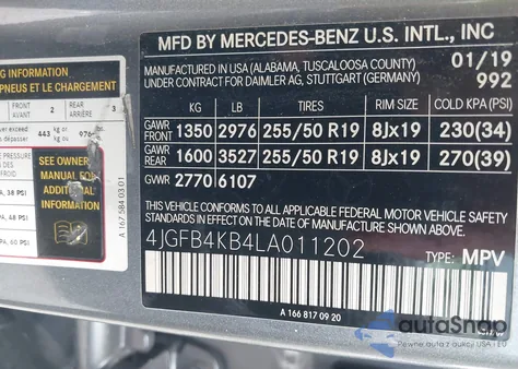 2020 Mercedes-Benz Gle 350 4Matic from USA, damaged, VIN 4JGFB4KB4LA011202